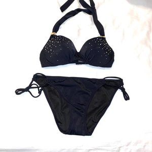 Black 2 Pc Push-up Swimsuit 32a Top + Small Bottom